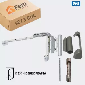 Set 3 Balame Superioare GU dreapta pentru PVC, 9mm,130 kg, capac argintiu